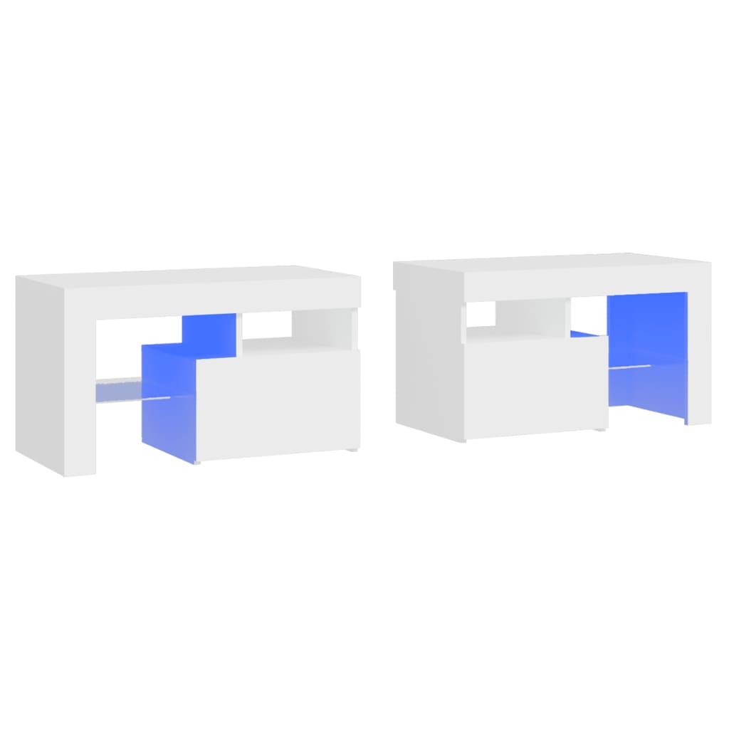 Vidaxl Mesitas de Noche con Luces LED 2 Unidades 70x36,5x40 Cm Blanco