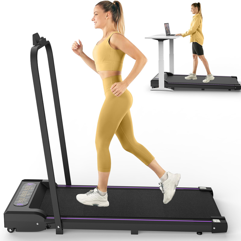 Tapis de marche pliable noir avec moteur 2,5 HP, écran LED, télécommande et support smartphone