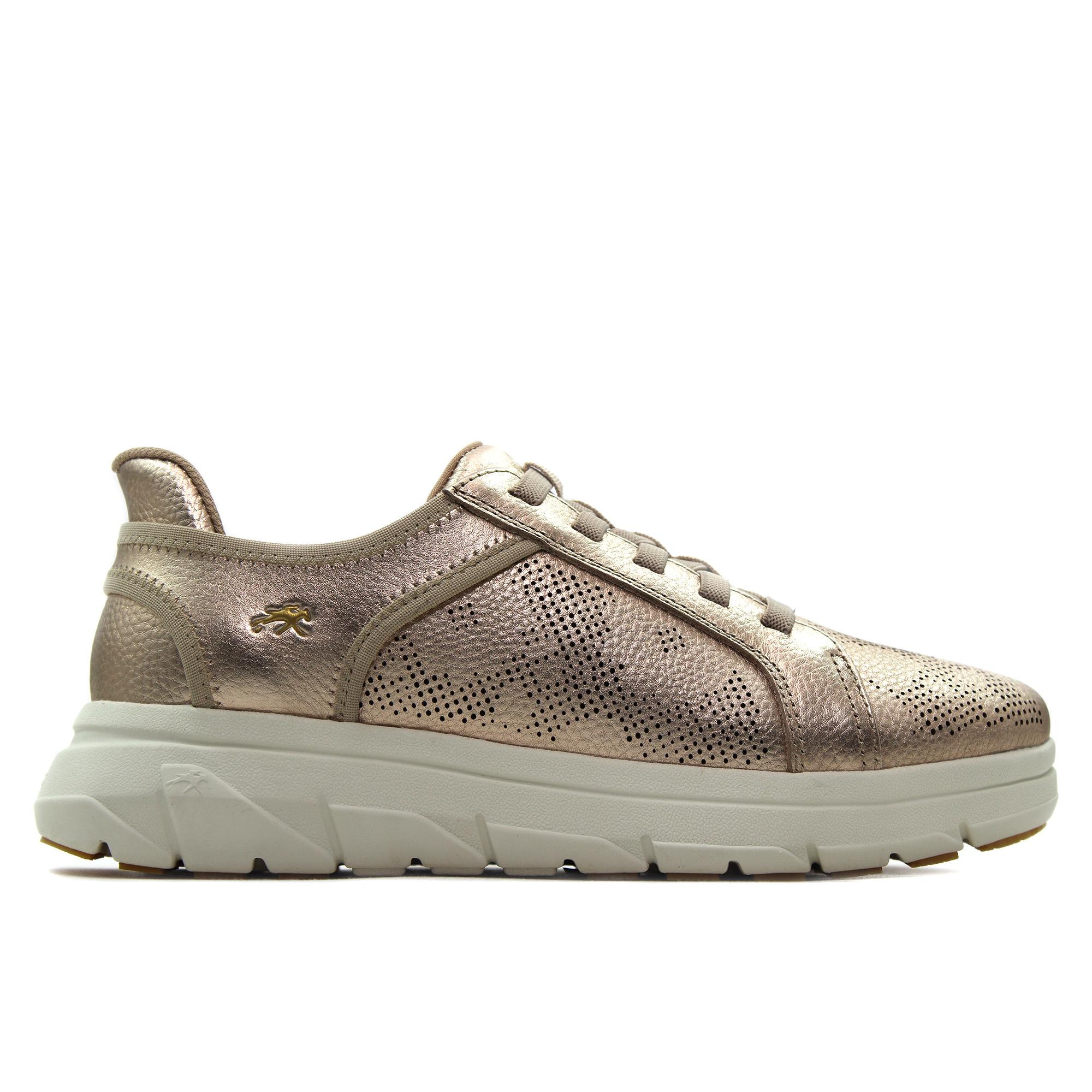 Fluchos F2435 Zapato deportivo casual de cordón elástico,con suela blanca de goma,calado,cuña,de piel para señora