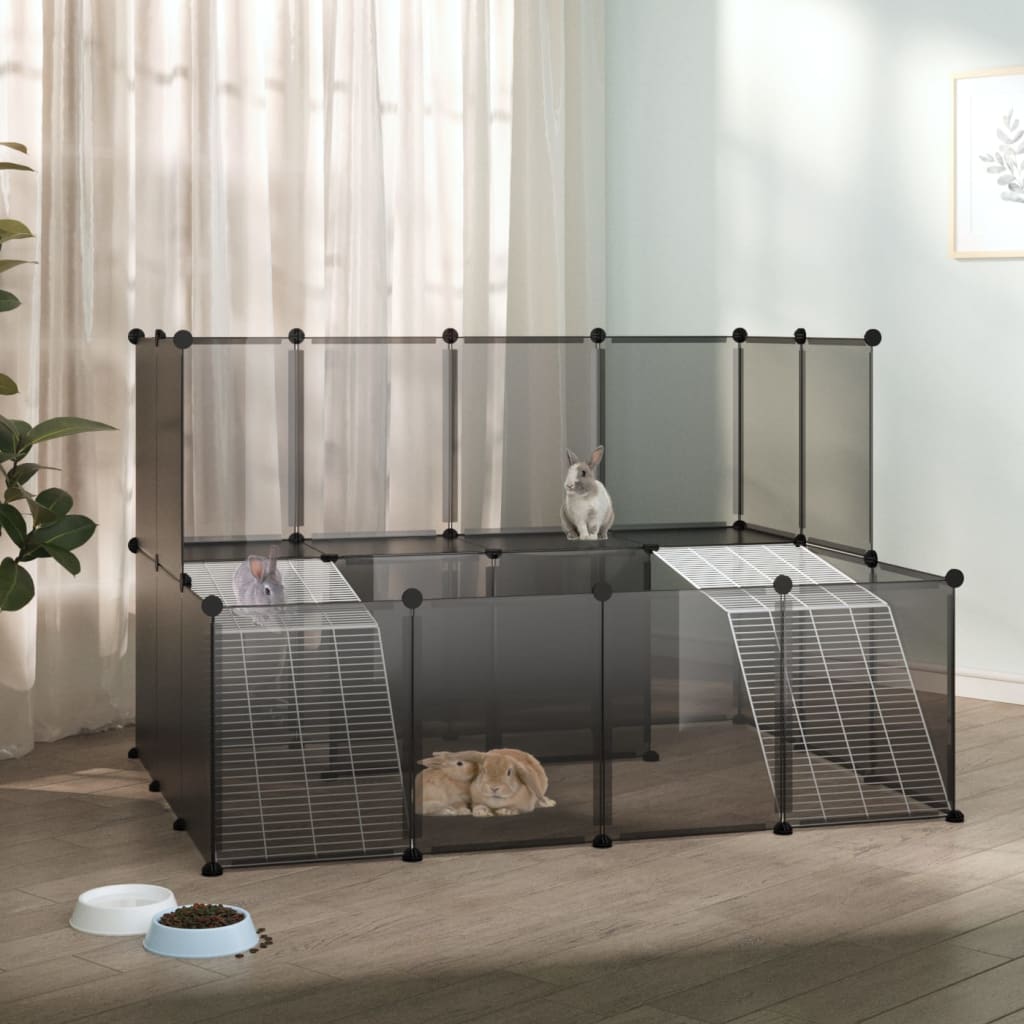 vidaXL Jaula de Animales Pequeños PP y Acero Conejos Mascotas Cochecito Color Negro,  Transparente, y mas