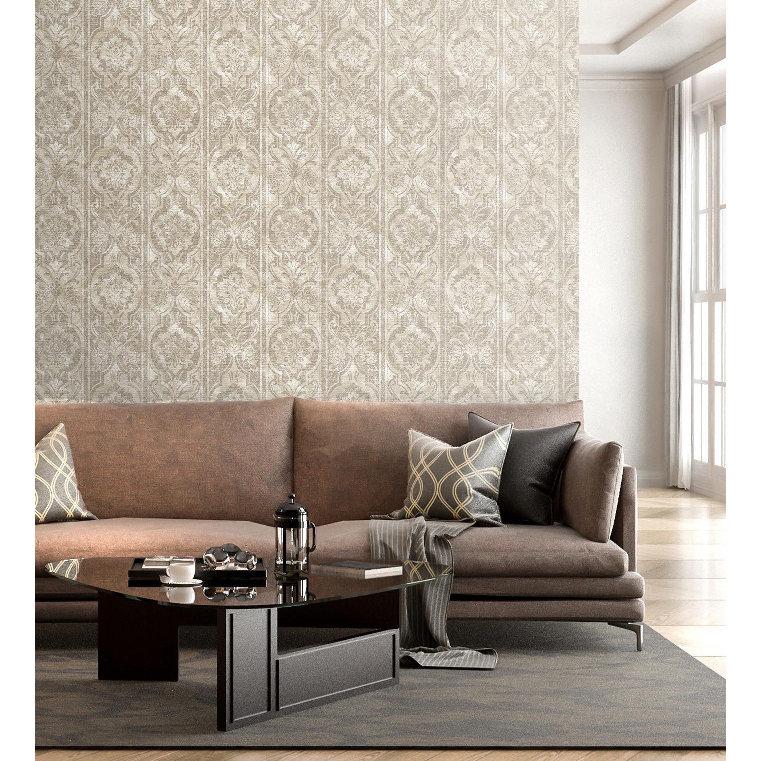 Papel pintado vinílico victoriano sobre estuco beige con texturas en relieve - Neptune Stone 676364 de GAULAN - Rollo de 10 m x 1,06 m