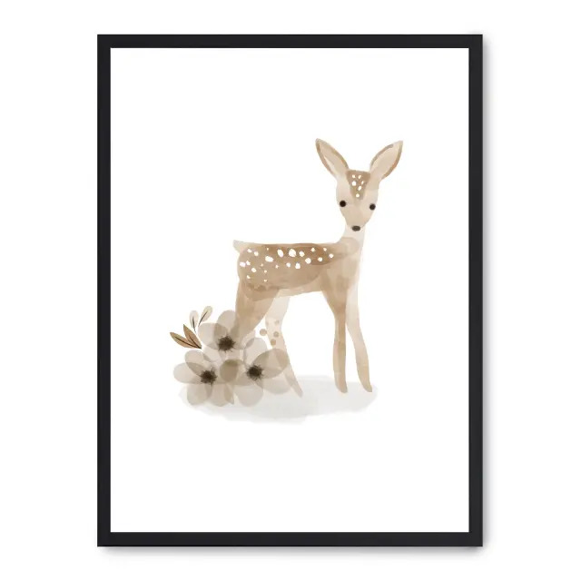 Cuadro fawn 30x40cm, Póster impreso en papel de primera calidad de 180gr, montado sobre marco de madera MDF acabado en negro., Infantil - Bebé