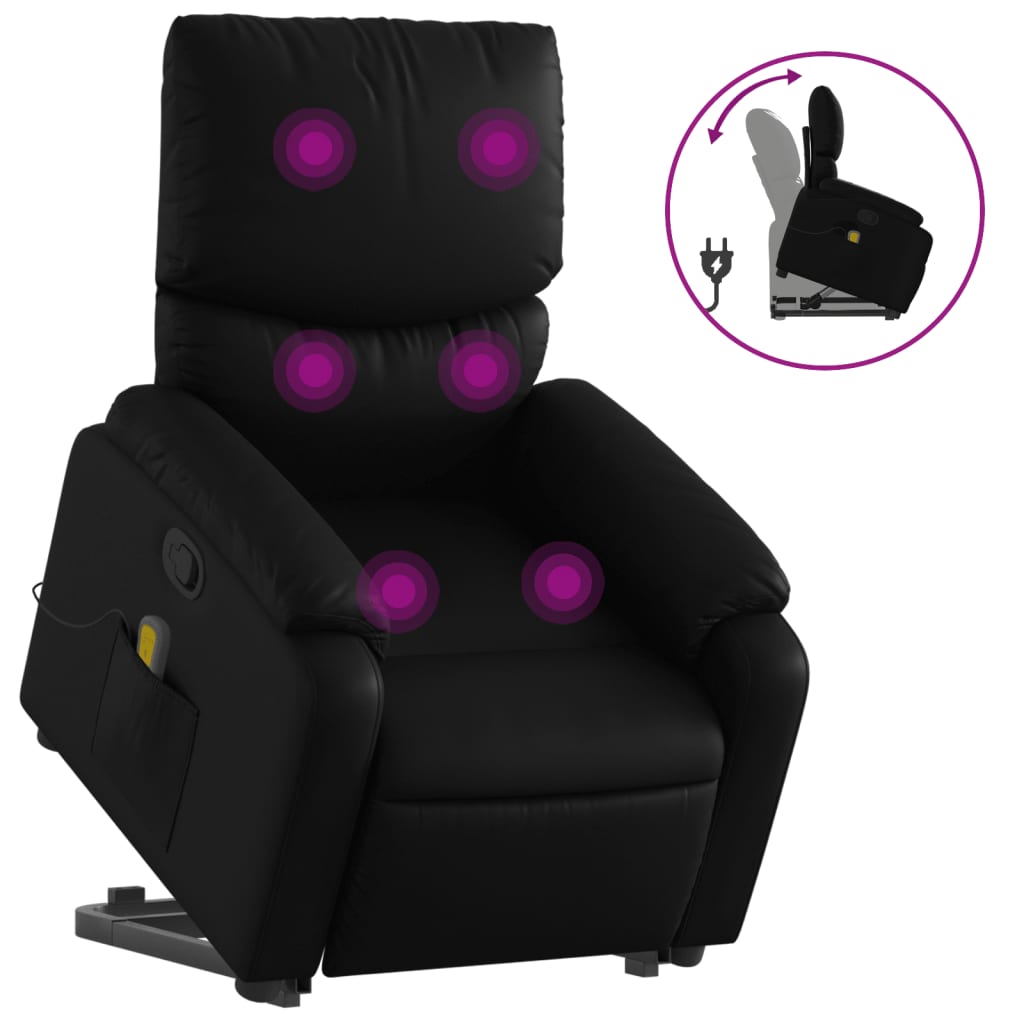 Vidaxl Sillón Reclinable Masaje Pie Cuero Artificial Negro