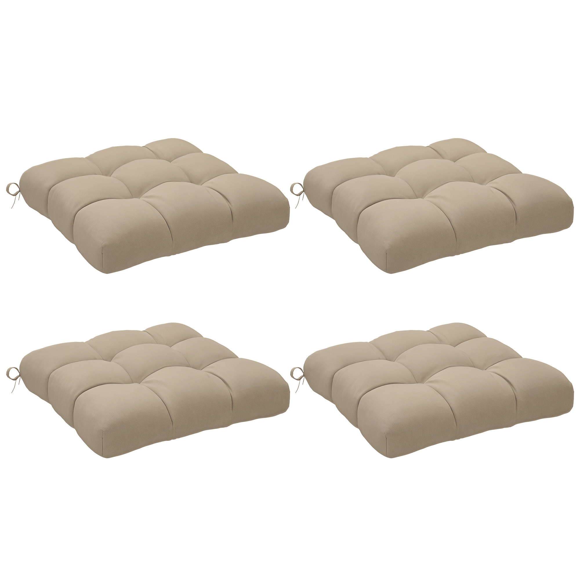 Outsunny Conjunto de Cojines para Sillas de Comedor 48x48x10 cm Juego de 4 Piezas Cojines para Sillas de Jardín Impermeable y Anti-UV con 2 Cordones de Fijación Caqui