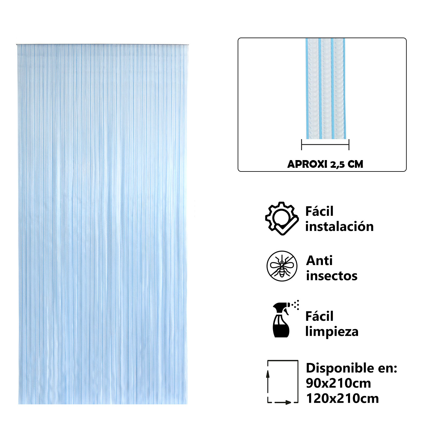 Cortina Plana de PVC Anti insectos para Puerta Exterior o Interior, Material PVC – Libre de Insectos