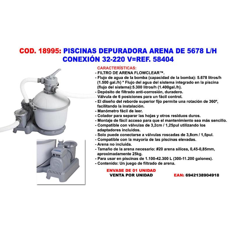 Piscinas depuradora arena de 5678 l-h conex 32-220-v 58404-58497