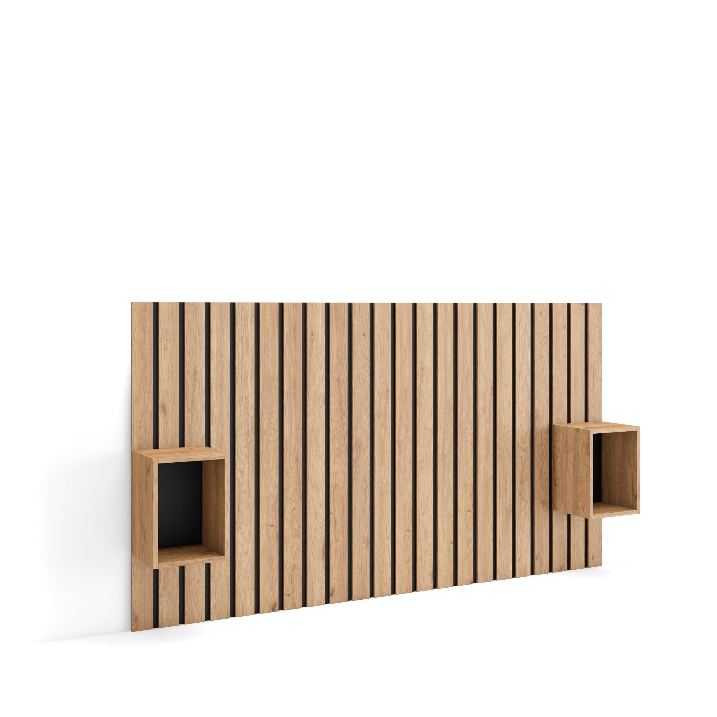 Skraut Home, Cabecero, dos mesitas, Listones Decorativos, 196x3x107cm, Cama de 120,135,140cm, Con almacenamiento