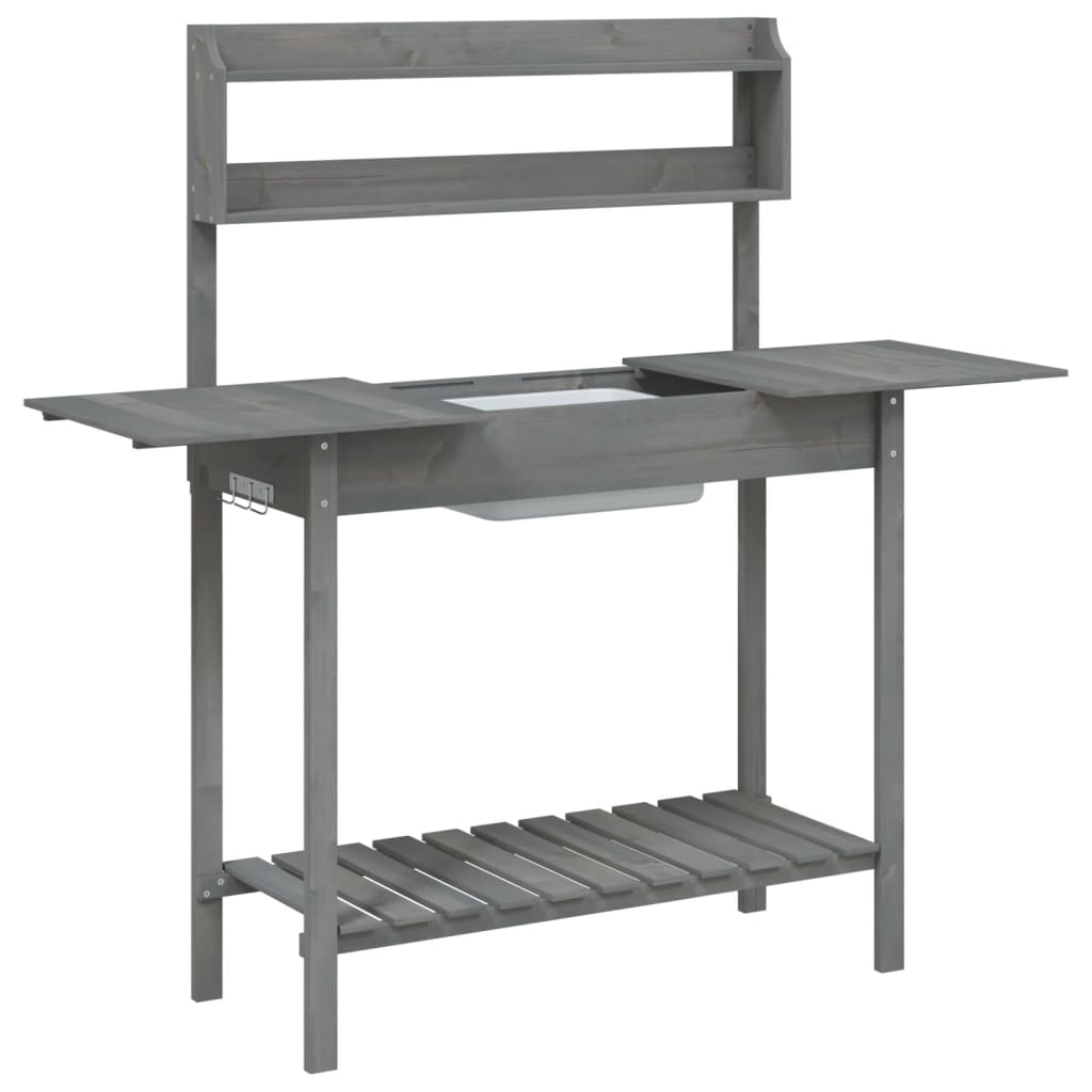 vidaXL Mesa para macetas con fregadero abeto 147,5x44x139,5 cm Color Gris,  Marrón,  Marrón oscuro y mas