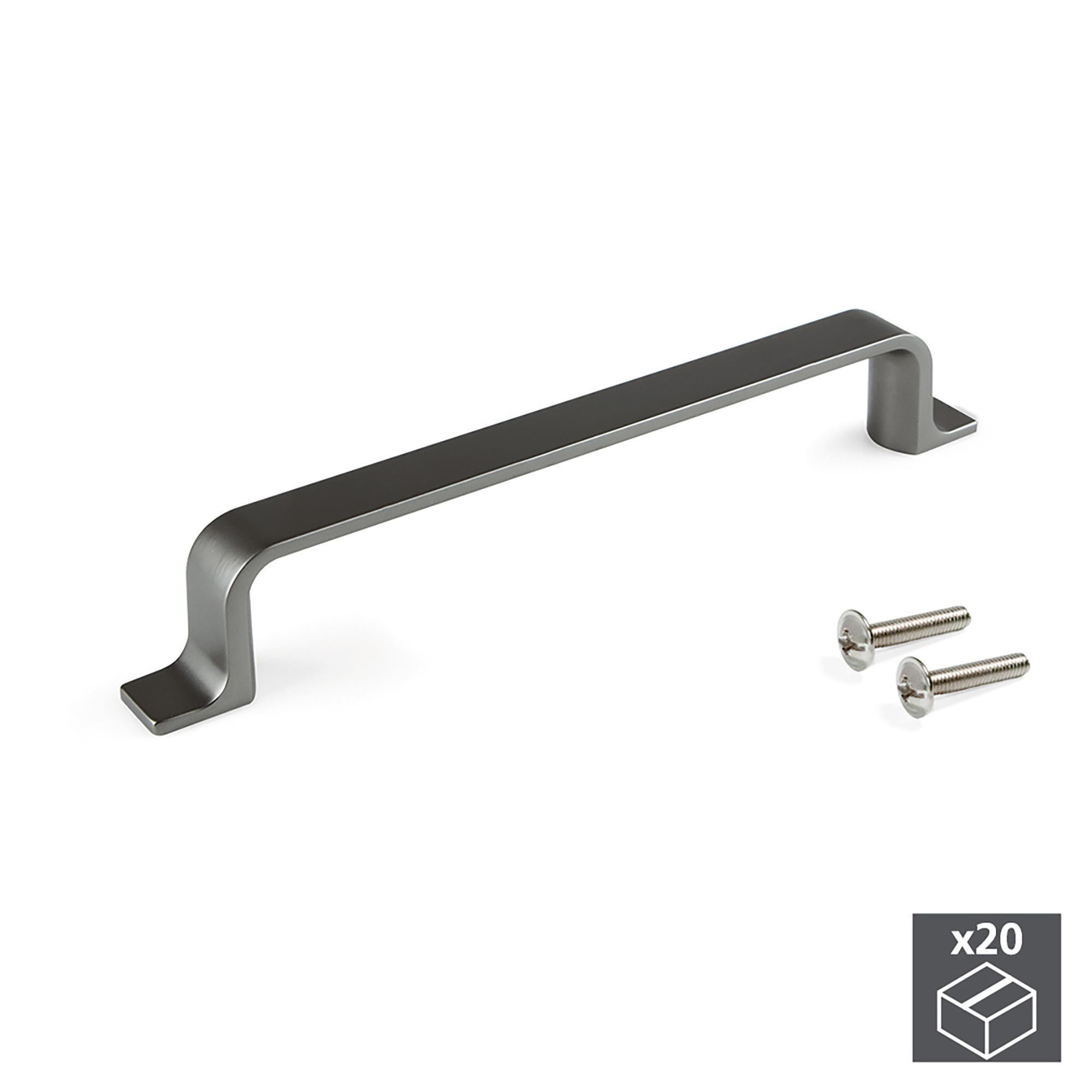 Lote de 20 tiradores para mueble kobe, l164mm, intereje 128mm, zamak, titanio