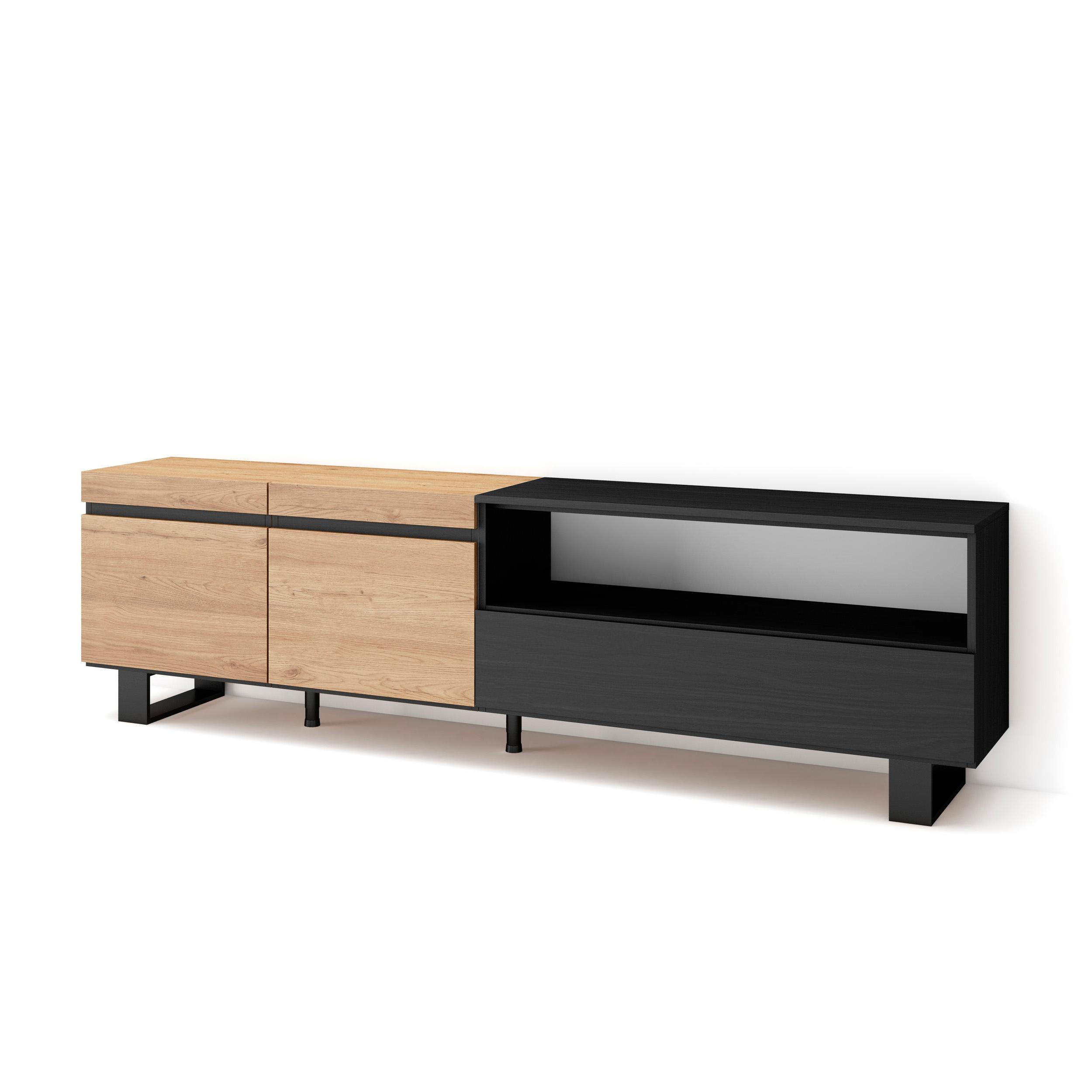 Skraut Home, Mueble de Televisión en melamina de alta calidad con 3 puertas, 203x35x57cm, Veteado de madera, Tacto poroso, Estilo Moderno Elegante