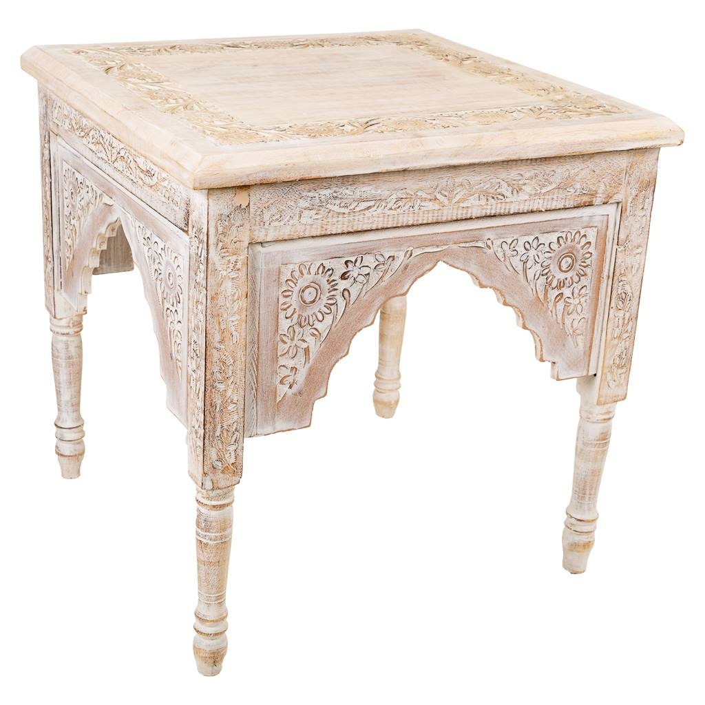 WANDERLUST DECO Mesa de Centro de Madera Artesanal Blanco 45x45x54h Cm - Hecho a Mano