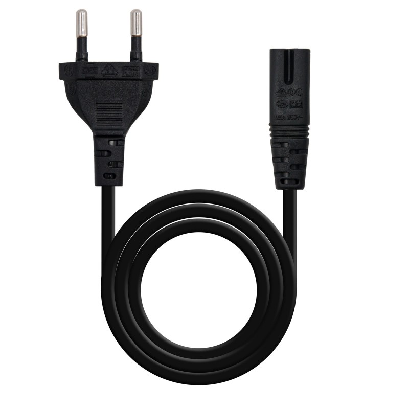 Nanocable - Cable de Alimentación con forma 8, CEE7/16/M – C7/H, Negro, 3m 10.22.0402-L300