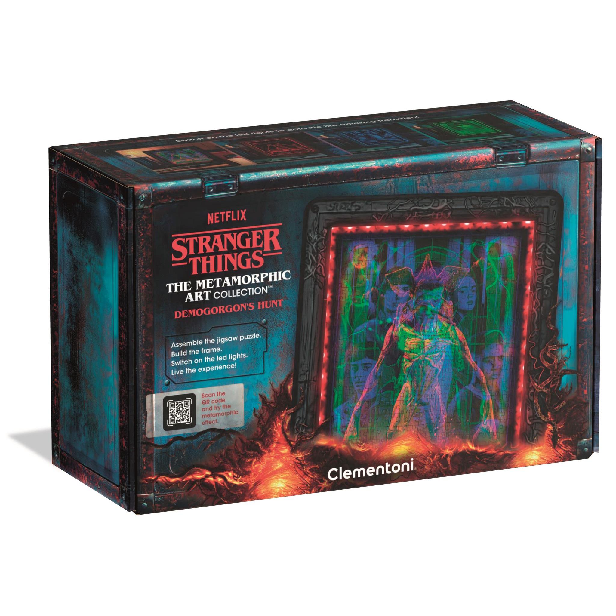 Clementoni - Puzzle Stranger Things The Demogorgon's Hunt - Rompecabezas 520 Piezas con Luz LED Morphing, Escena que Cambia de Imagen con Eleven y Demogorgon - A Partir de 10 Años - Fabricado en Italia