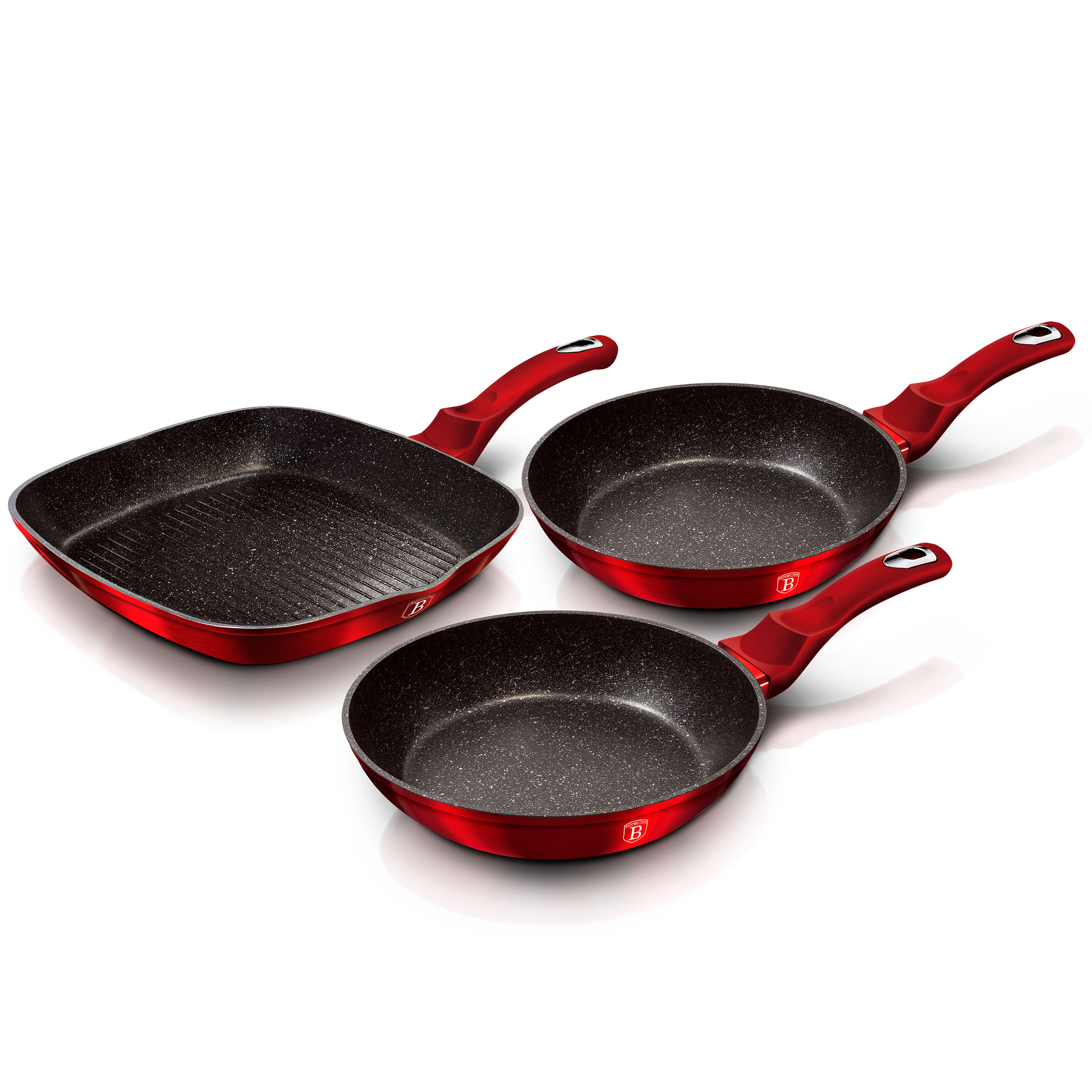 Berlinger Haus Burgundy Set 2 Sartenes y Grill 20-24-28cm Inducción, Aluminio Forjado, Antiadherente Ecológico sin PFOA, , Rojo