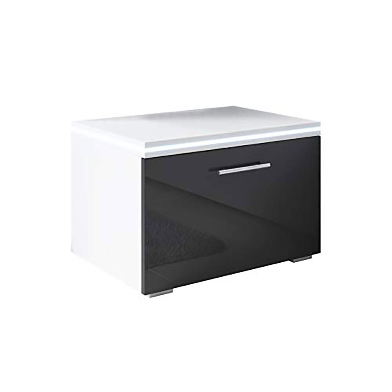 MB Muebles Bonitos - Mesita de noche 1 cajón con LED, 50x36,5x45cm, Blanco y Negro, Acabado Brillo, Modelo Victoria
