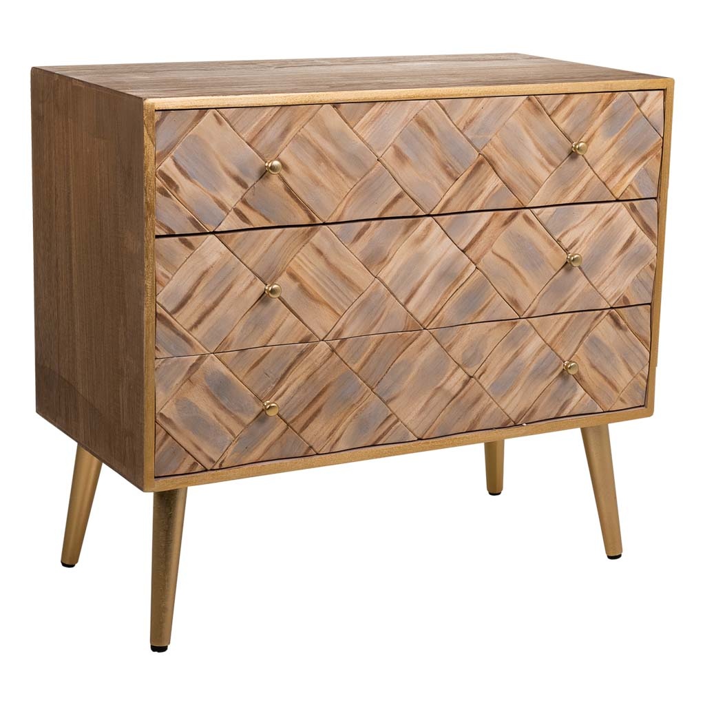 Wonderlust Deco - Cómoda de madera marrón 73x36x65 Marrón 73x36x65h cm