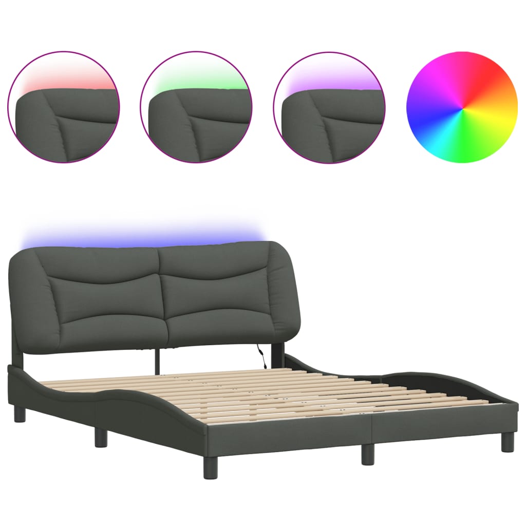vidaXL Estructura de cama con LED sin colchón gris oscuro 160x200 cm