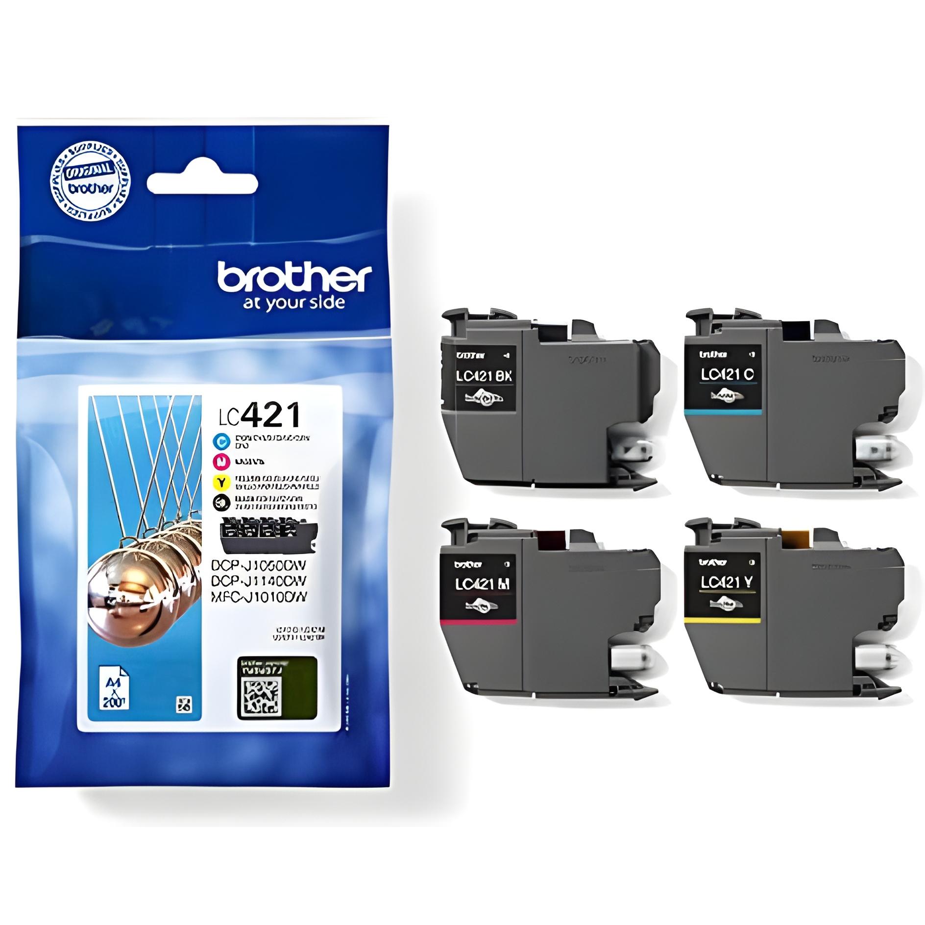 Brother LC421VAL Pack de 4 colores de cartuchos originales de tinta para las impresoras MFCJ1010DW y DCPJ1050DW