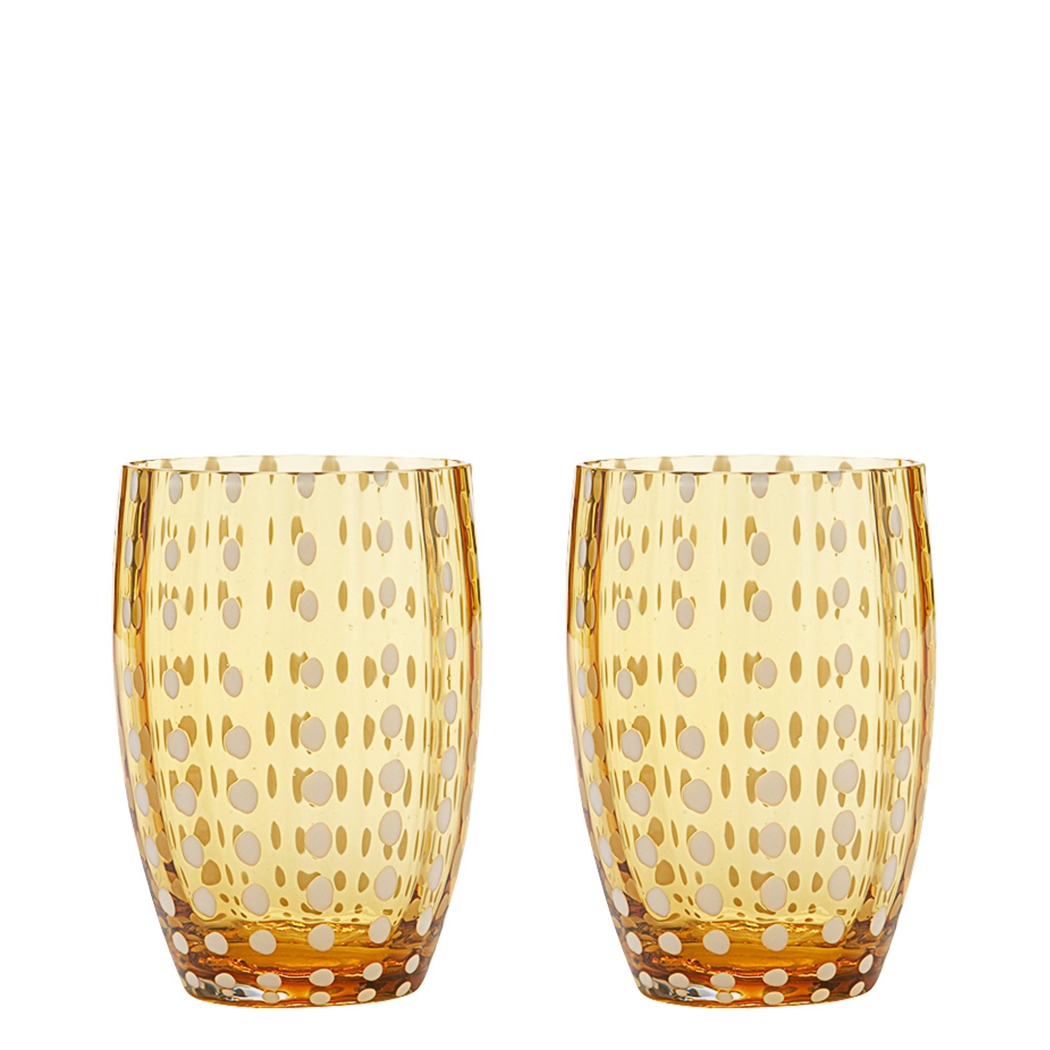 Zafferano Perle Amber Glass - Vidrio de color soplado a boca, 32 cl, hecho a mano - Juego de 2 vasos hechos a mano para agua o cócteles