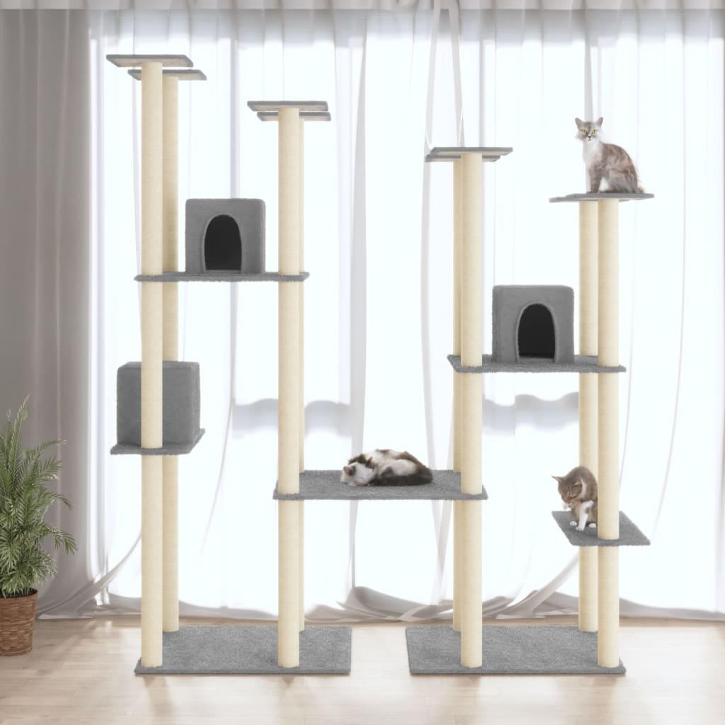 vidaXL Rascador para Gatos con Postes de Sisal 174 cm Mascotas Color Crema,  Gris claro,  Gris oscuro y mas