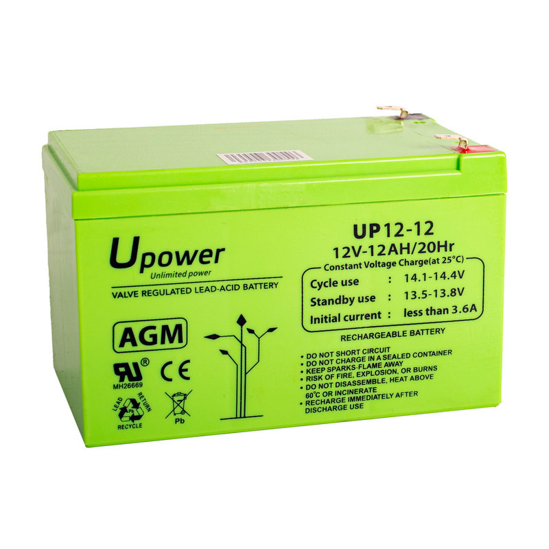 Batería U-Power AGM 12V 12Ah para Sais, Juguetes, Uso General y Sistemas de Alarma
