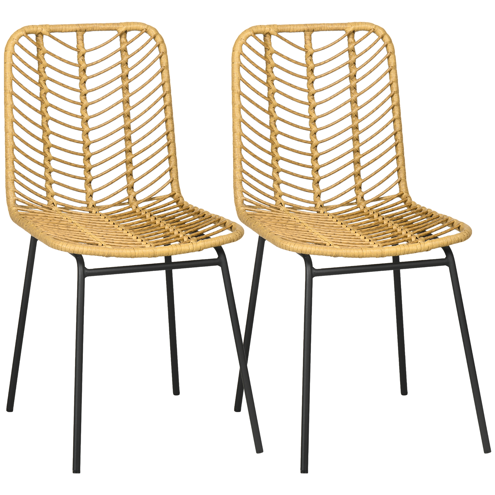 HOMCOM Pack de 2 Sillas de Comedor de Ratán Sintético Sillas de Cocina de Mimbre con Patas de Acero para Salón Dormitorio Carga 120 kg Natural