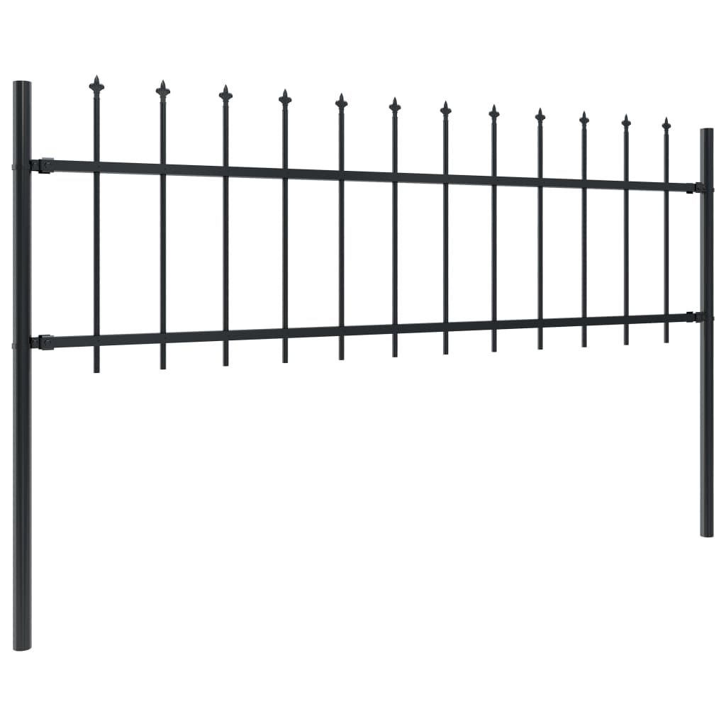 Valla de Jardín Vidaxl con Puntas de Lanza de Acero Negro - Altura 0,6 M Longitud 1.7 M