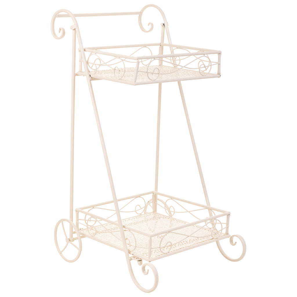 Wonderlust Deco - Carrito 2 baldas para macetas de forja blanco 40x34x76 Blanco 40x34x76h cm