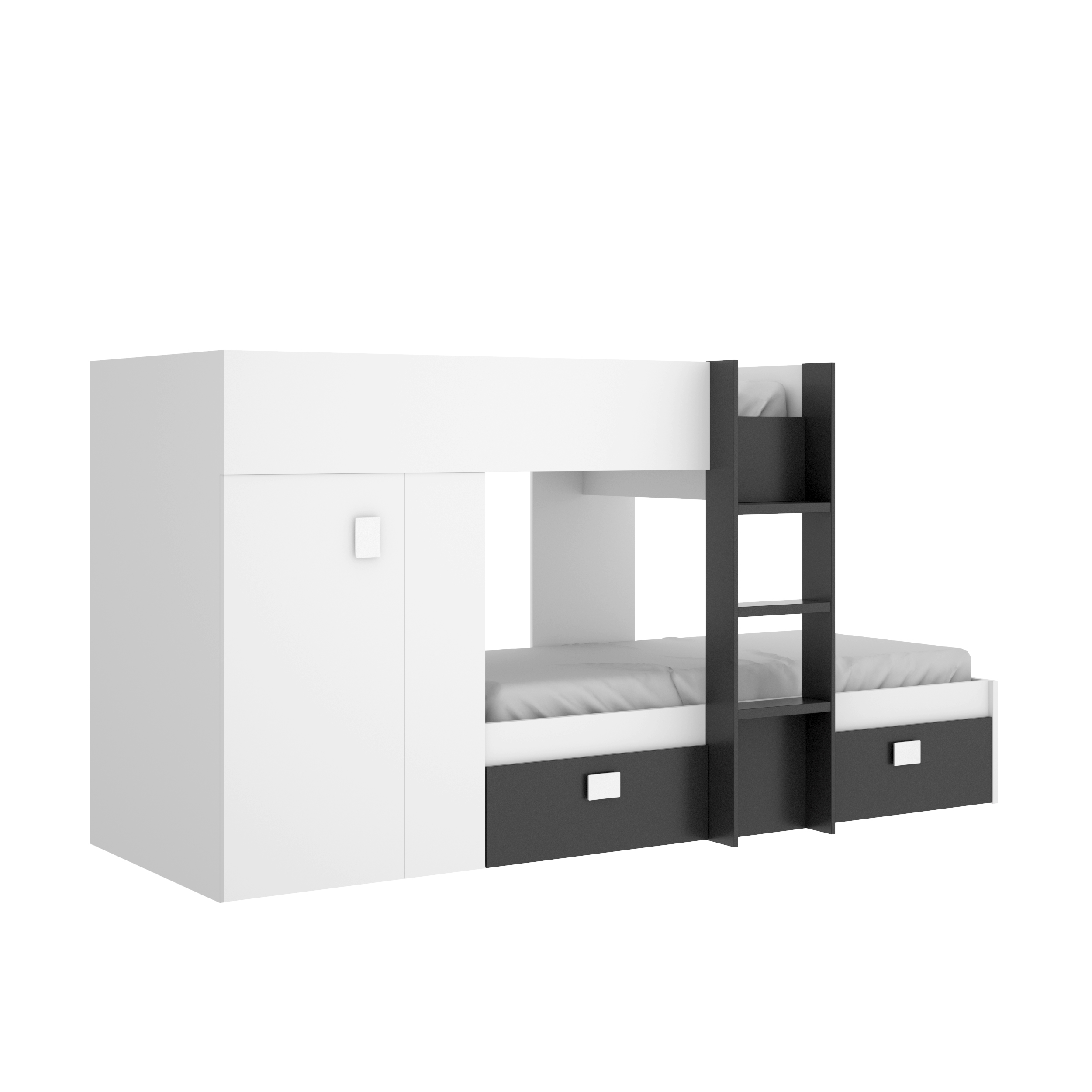 DEKIT GRUPO RIMOBEL GROE - CAMA TREN PARA DORMITORIO - BLANCO / GRAFITO - 150 x 271 x 111