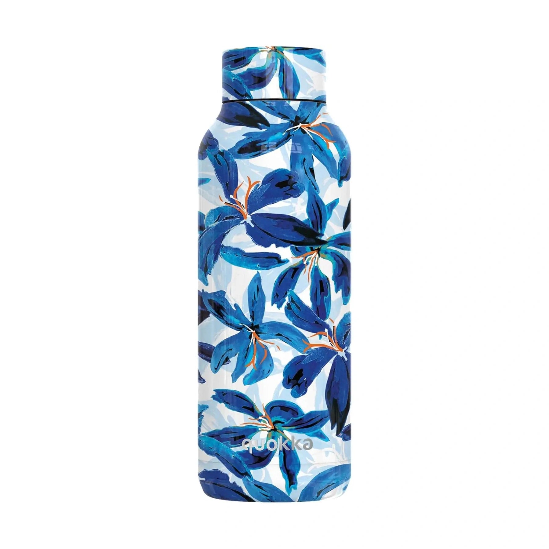 Quokka - Botella térmica QUOKKA BLUE HIBISCUS 510 ml de acero inoxidable boca ancha para bebidas frías o calientes, diseño vintage divertido para niños y adultos