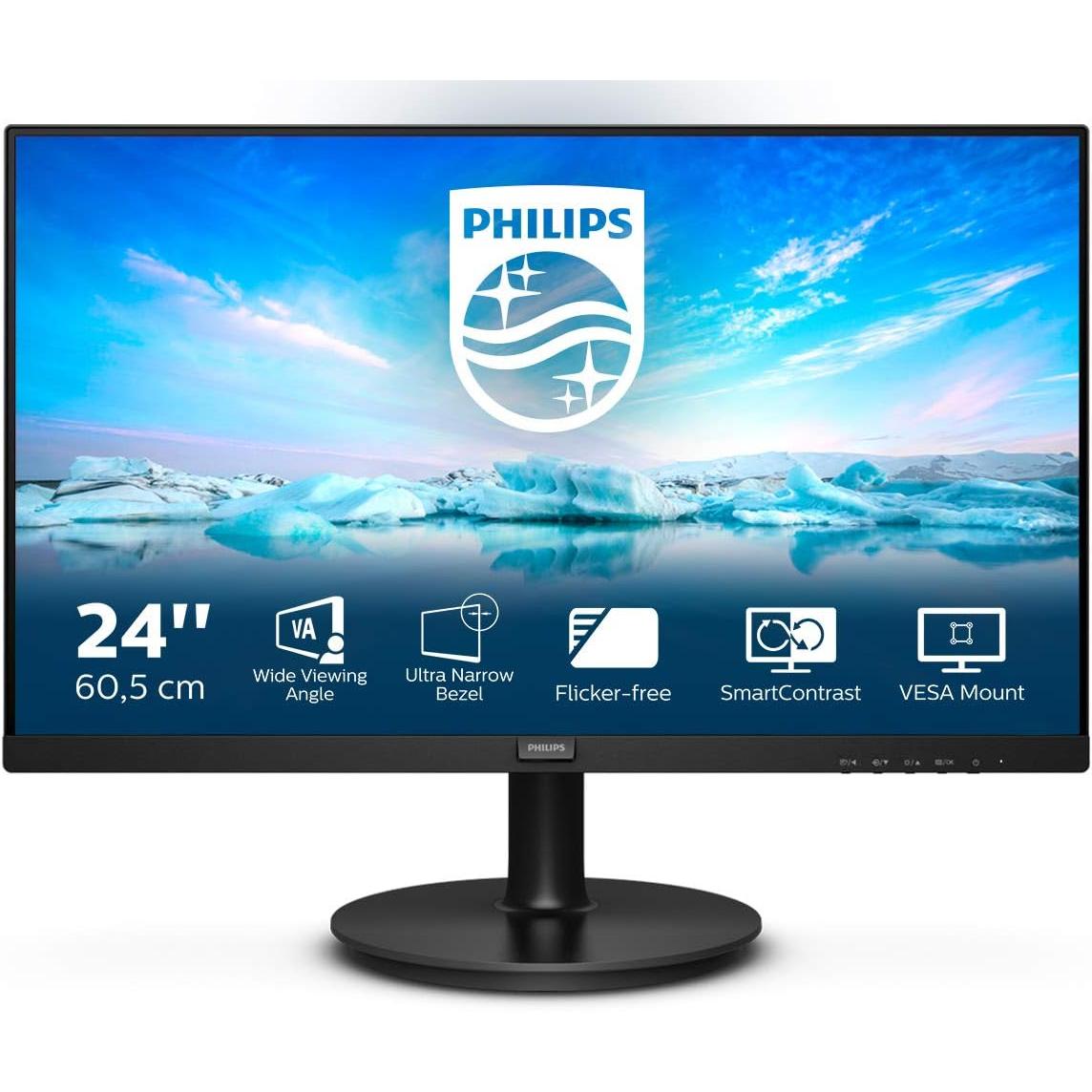 Monitor Philips 241V8L/00 - 24" Full HD, 75Hz, 4ms, VA, FlickerFree, Low Blue Mode (1920x1080, 250 cd/m, HDMI)