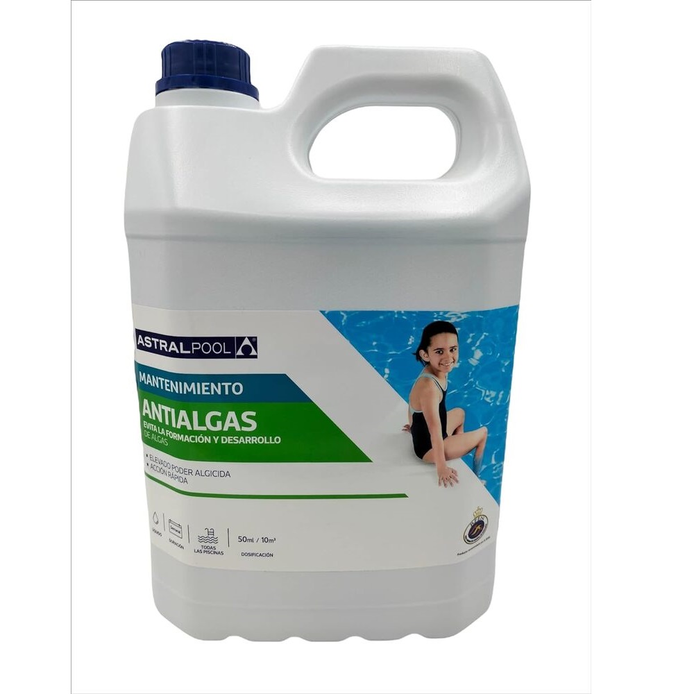 Antialgas 5 litros ASTRALPOOL 11417 FLUIDRA, ACCION RAPIDA, Mantenimiento de Piscinas, Elimina Todo Tipo De Algas, Algicida, Para Todo Tipo De Piscinas