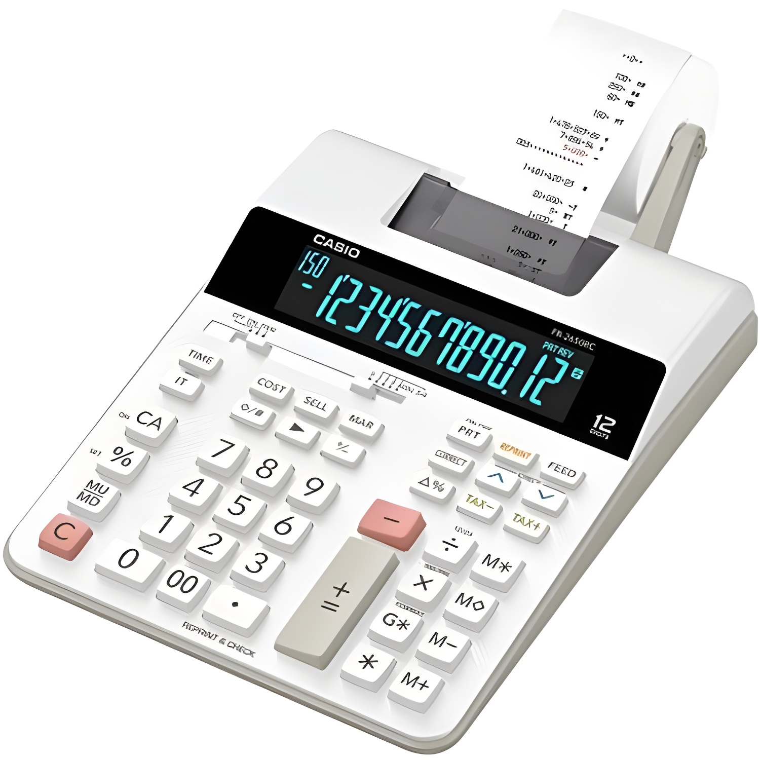 Casio FR-2650RC - Calculadora impresora, 12 dígitos, 6.5 x 19.5 x 31.3 cm, color blanco