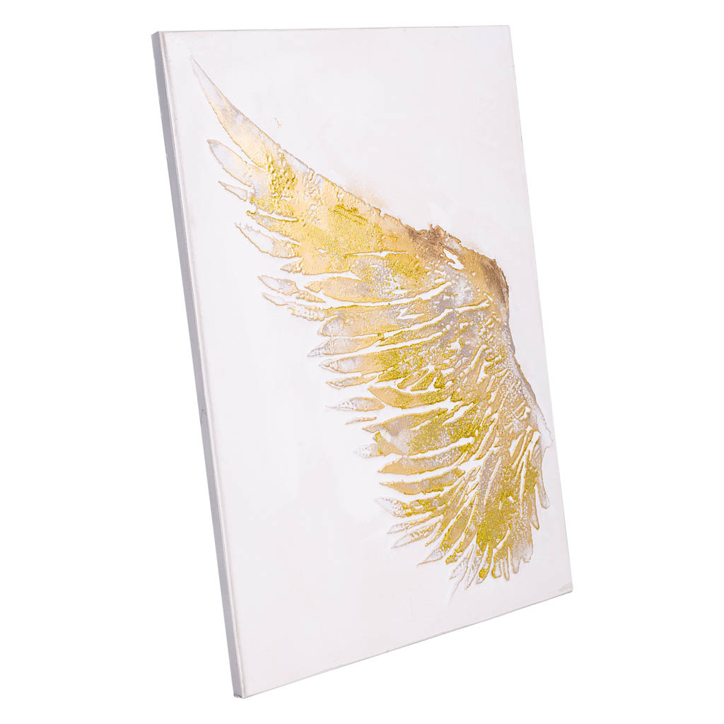 WANDERLUST DECO Cuadro con Relieve Pintado a Mano Blanco y Dorado 40x60x1.8h Cm - Arte Hecho a Mano