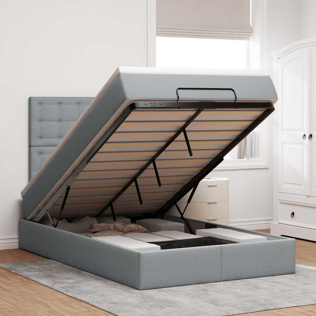 vidaXL Estructura de cama otomana colchón tela gris claro
