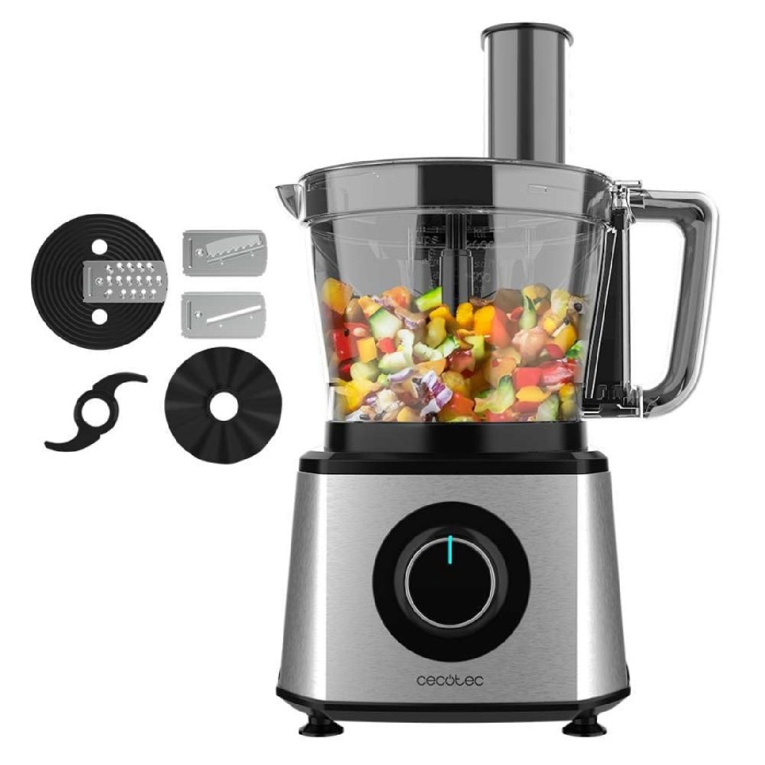 Cecotec Procesador de alimentos Paprika 1300, 2000W de Potencia, Acero Inoxidable, Bowl 3,5 L, 2 Velocidades, 3 Discos de corte