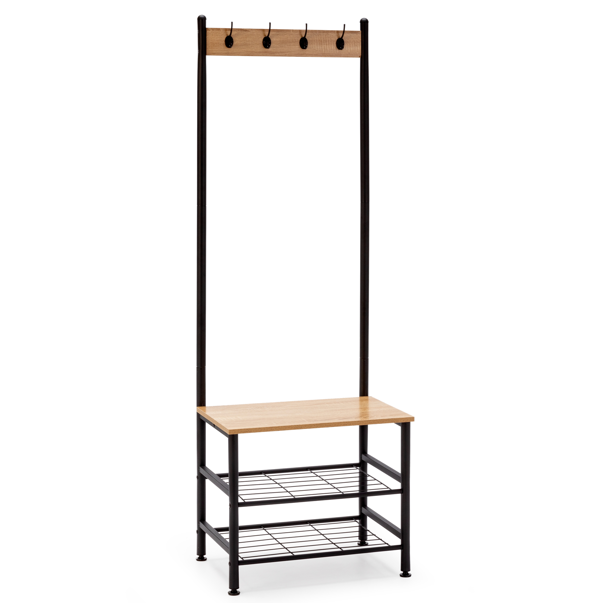 VS Venta-Stock Perchero Lisa con banco 2 estantes, color roble/negro, 175 cm altura