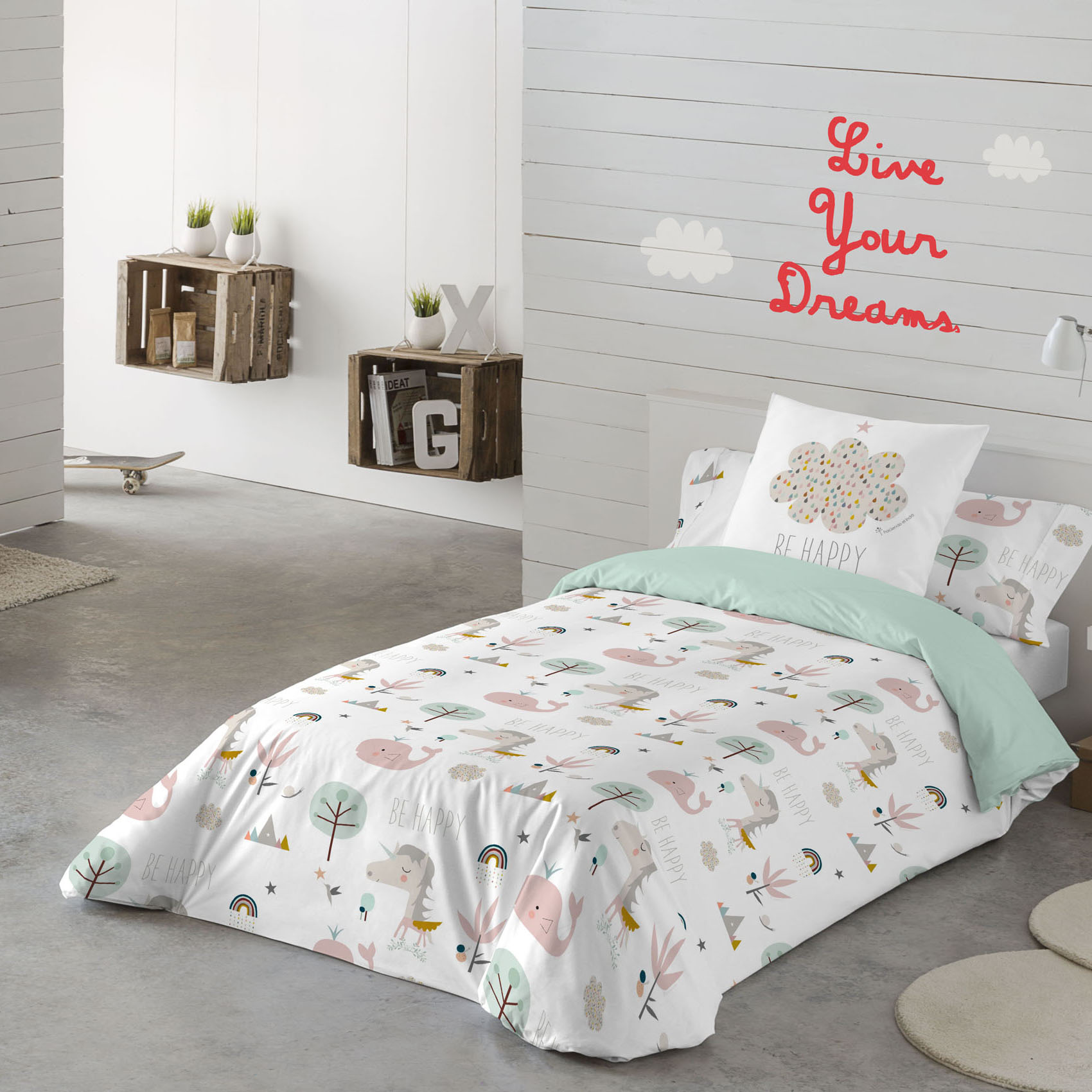 HACIENDO EL INDIO - Funda Nórdica Infantil Estampada 100% Algodón Extrasuave - Juego de 2 Piezas Funda de Edredón y 1 Funda de Almohada - Cama 90/105 cm - Sin Relleno - Fabricada en España