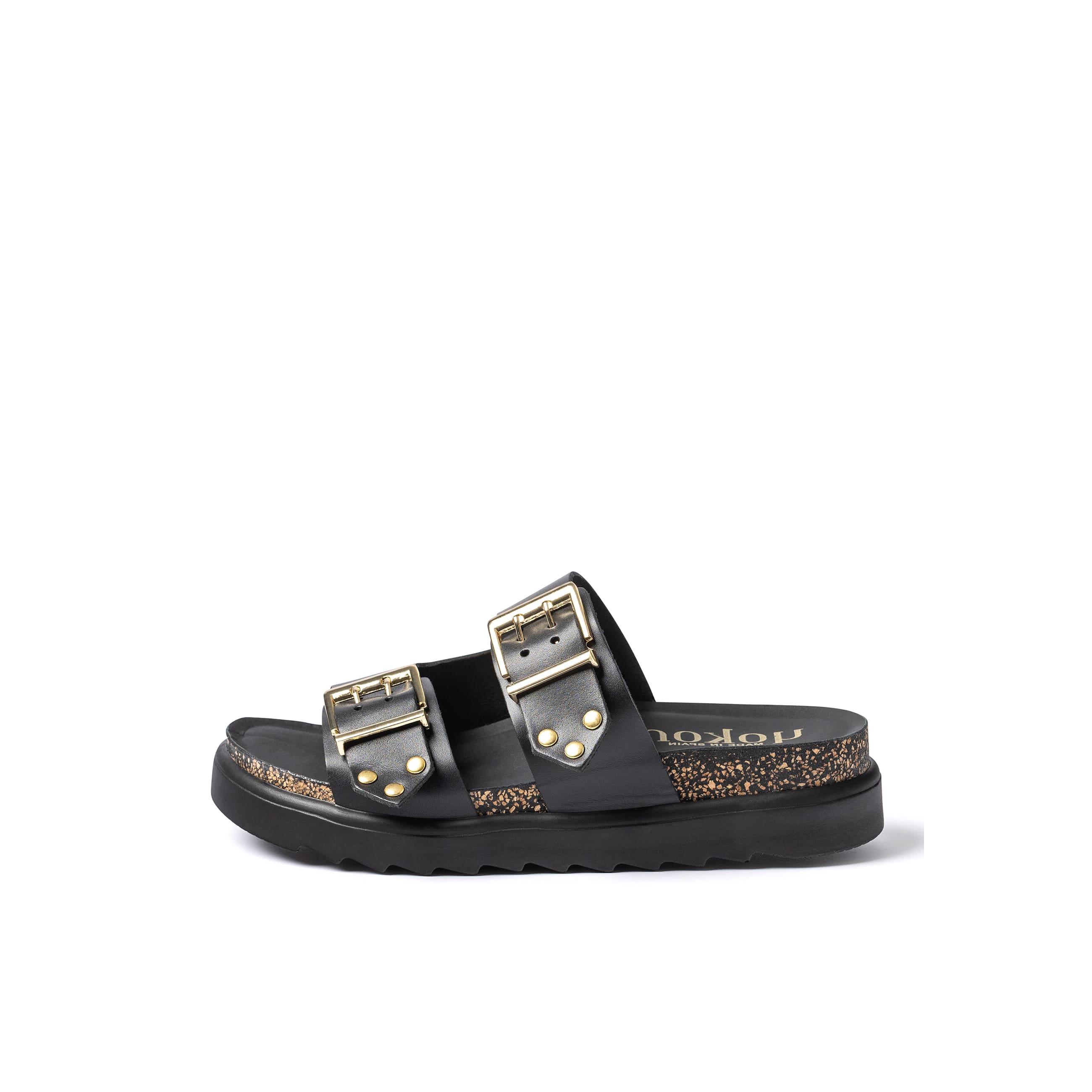 YOKONO sandalia plana TUNEZ-262 NEGRO | Zapatos mujer Primavera-Verano | Piel vacuna  Alaska | 4 CM