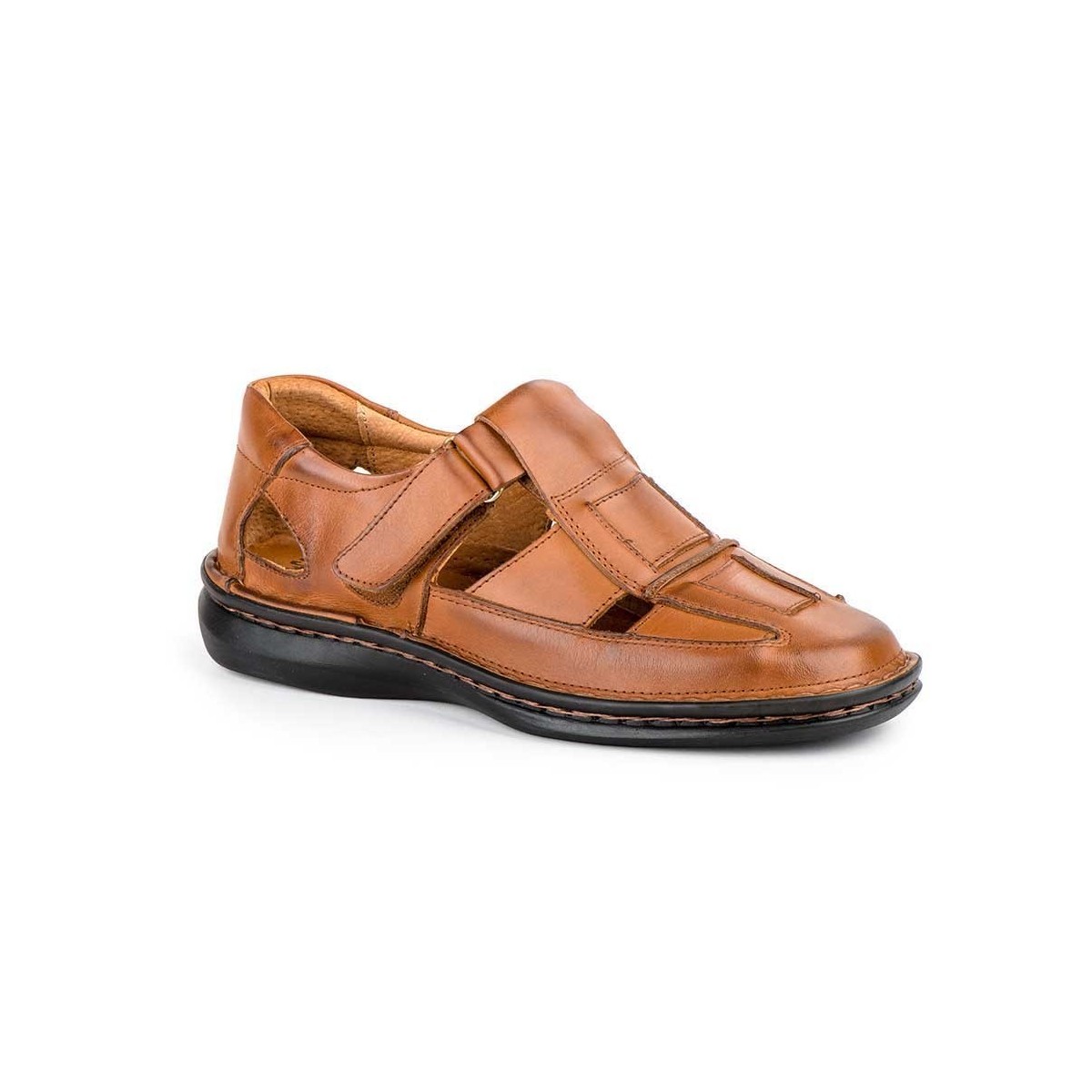Cactus Shoes Sandalias Hombre Piel Napa Coñac Velcro Transpirable