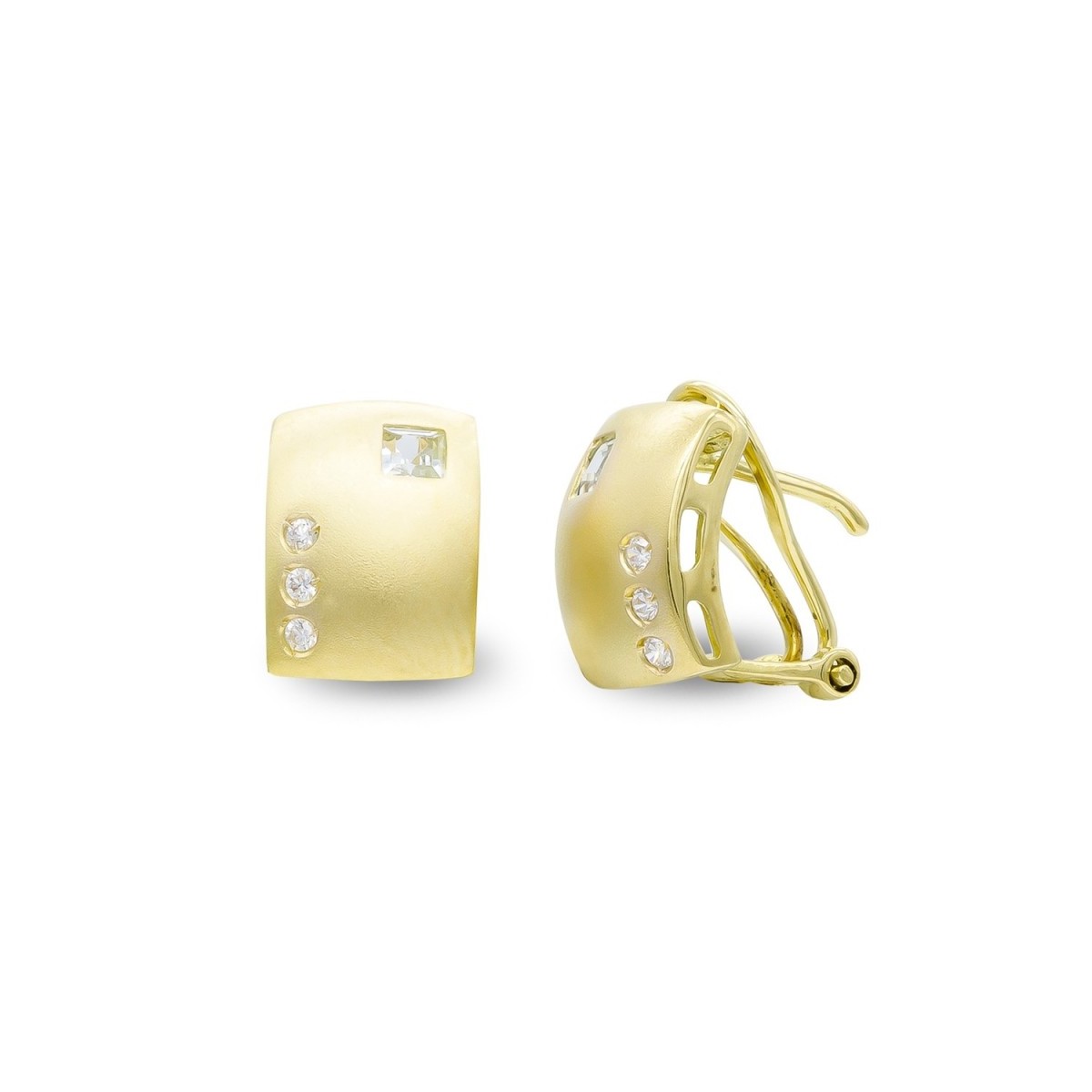 Pendientes oro 18k mujer cuadrados circonitas combinadas lisos brillo mate omega