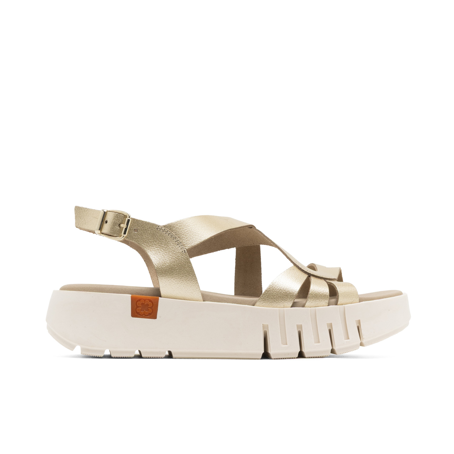 Sandalia de Cuña Débora Oro: Elegancia en Piel con Grabados, Cierre Ajustable de Hebilla y Plantilla Acolchada para Máxima Comodidad. Cuña de 4 cm y Plataforma de 1.5 cm, Suela Antideslizante para May