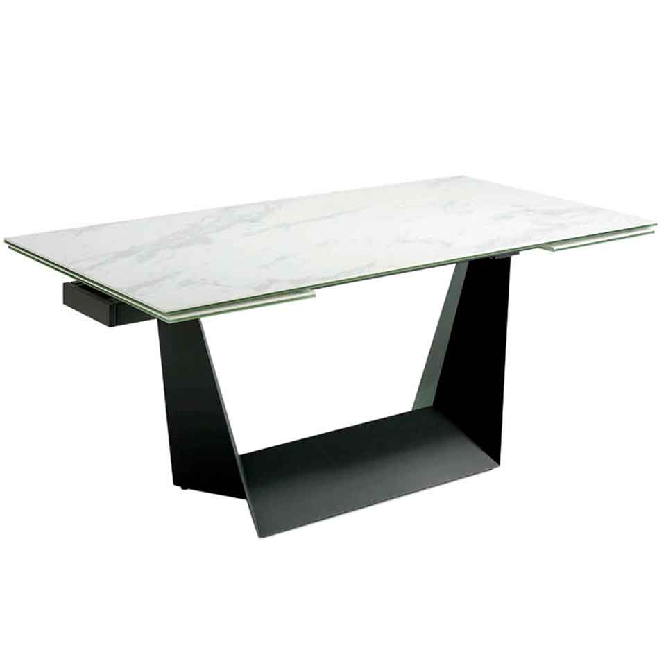 ANGEL CERDÁ 1014C Mesa comedor extensible mármol blanco , Negro  Blanco , Acero Negro  Mármol Porcelánico , 180/225/270 x 90 x 75 cm.