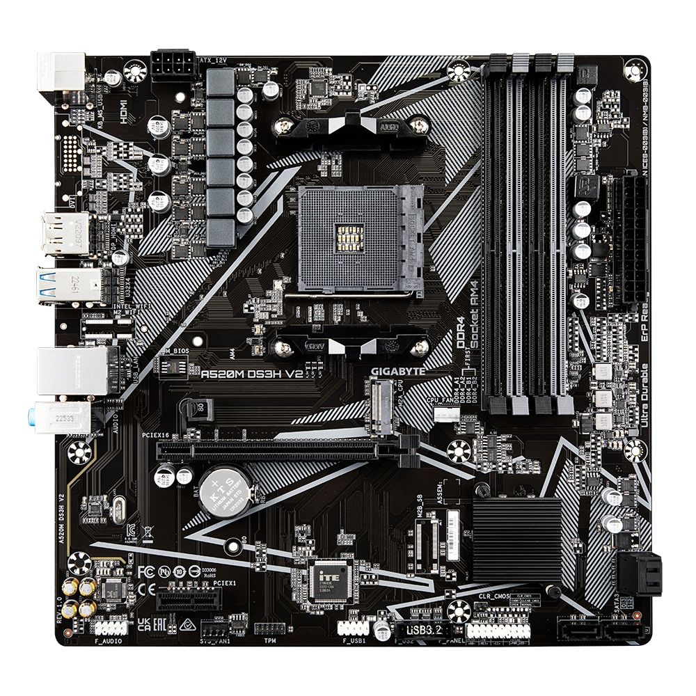 Gigabyte - Placa base A520M DS3H V2 para procesadores AMD Ryzen 5000 AM4, formato micro ATX con soporte DDR4 hasta 128 GB y overclocking hasta 4733 MHz, ranura PCIe 3.0 x16 y conectores M.2