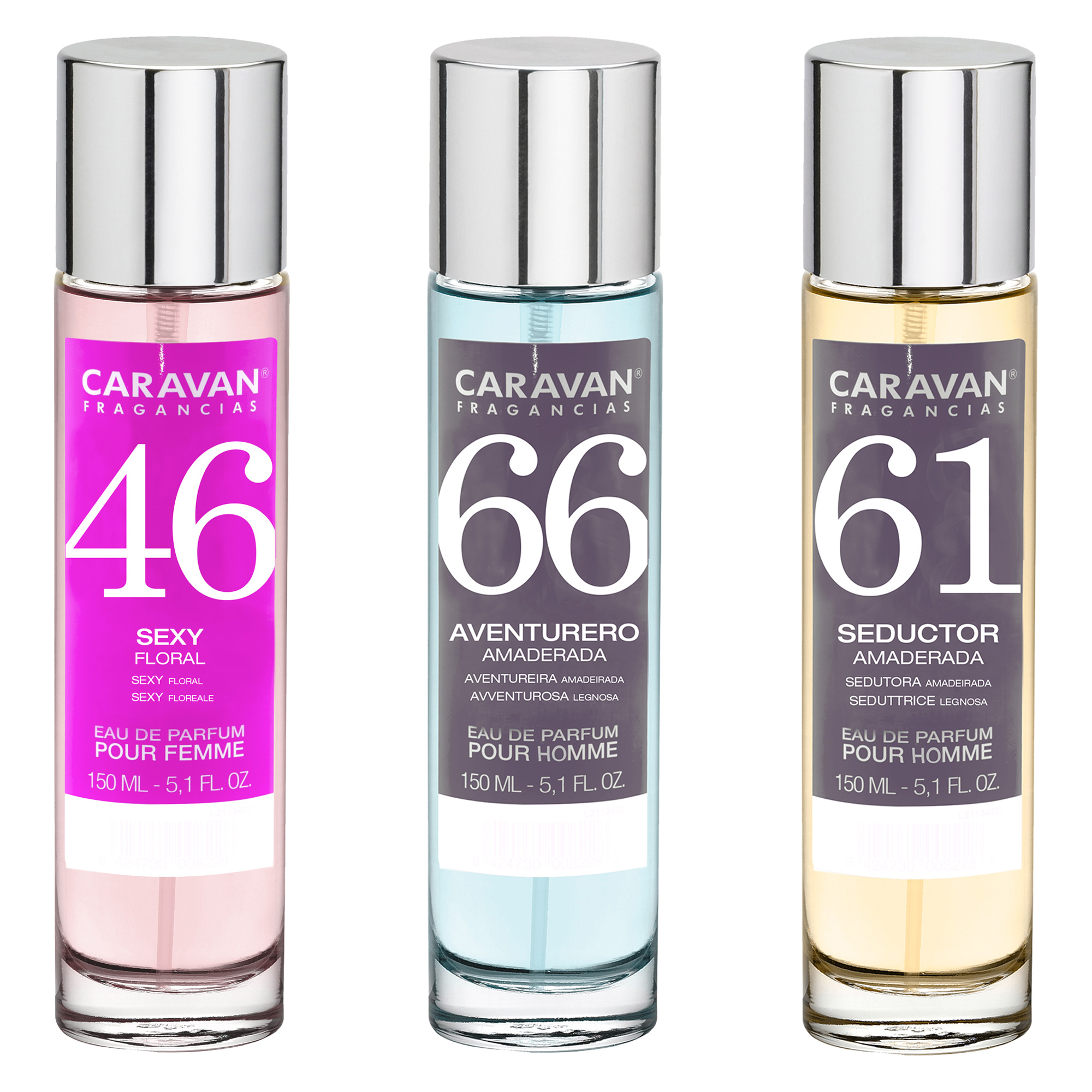 Caravan Fragancias - 3x Caravan Perfumes de Hombre Nº66 Nº61 de 150ml y Perfume de mujer Nº46 de 150ml