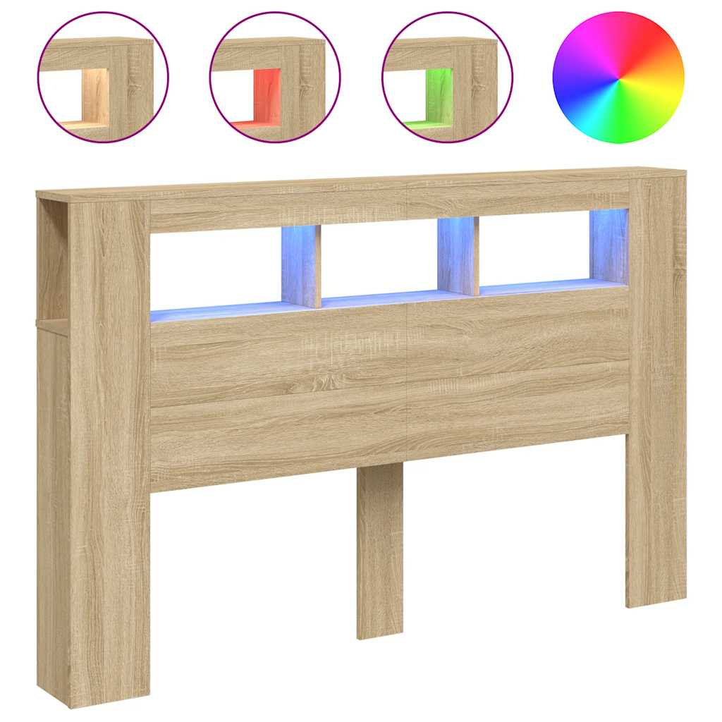 vidaXL Cabecero LED madera ingeniería roble Sonoma 160x18,5x103,5 cm