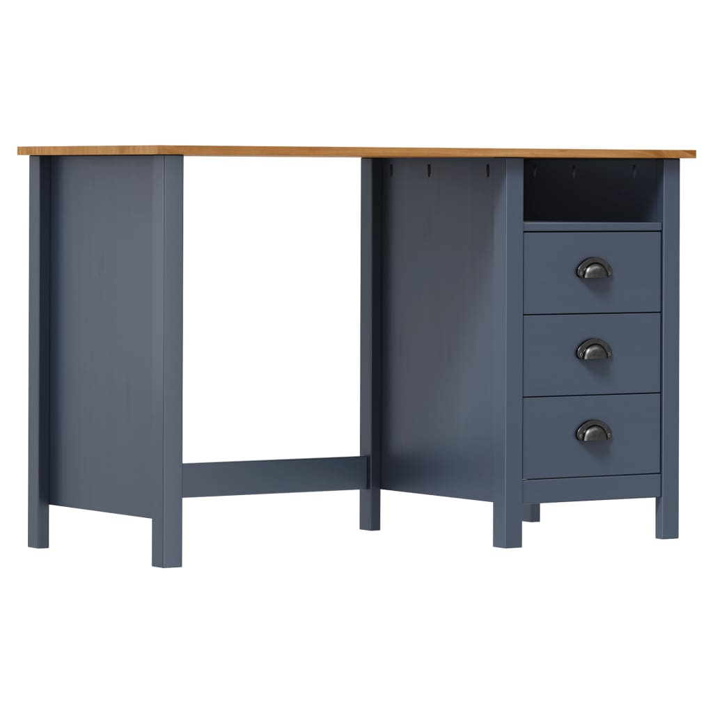 vidaXL Escritorio Hill con 3 cajones madera de pino 120x50x74 cm en color Marrón/Gris/Blanco | estructura resistente ideal para salón dormitorio o estudio