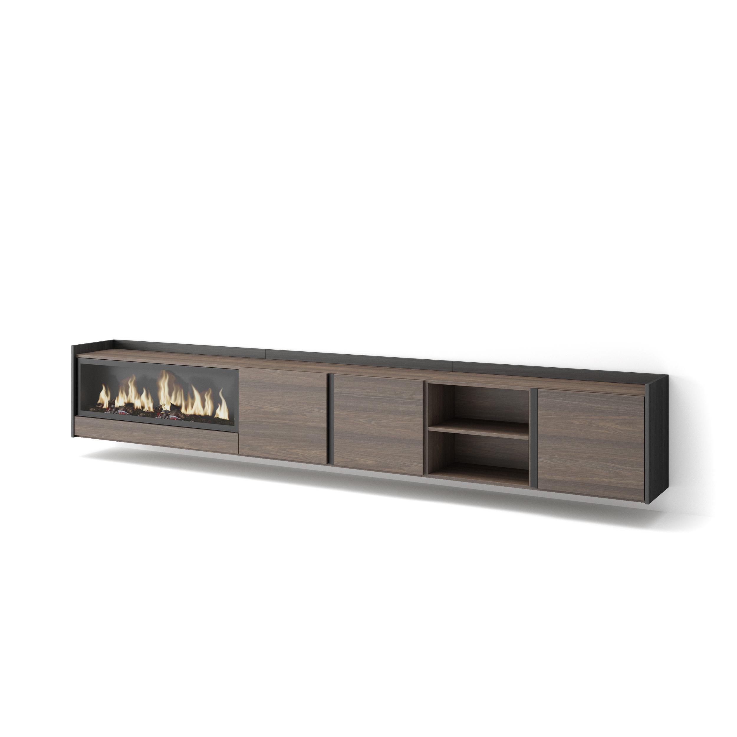 Mueble TV, Televisión, 315x35x50cm, Para TV hasta 80", Chimenea eléctrica XXL, Colgado, Suspendido
