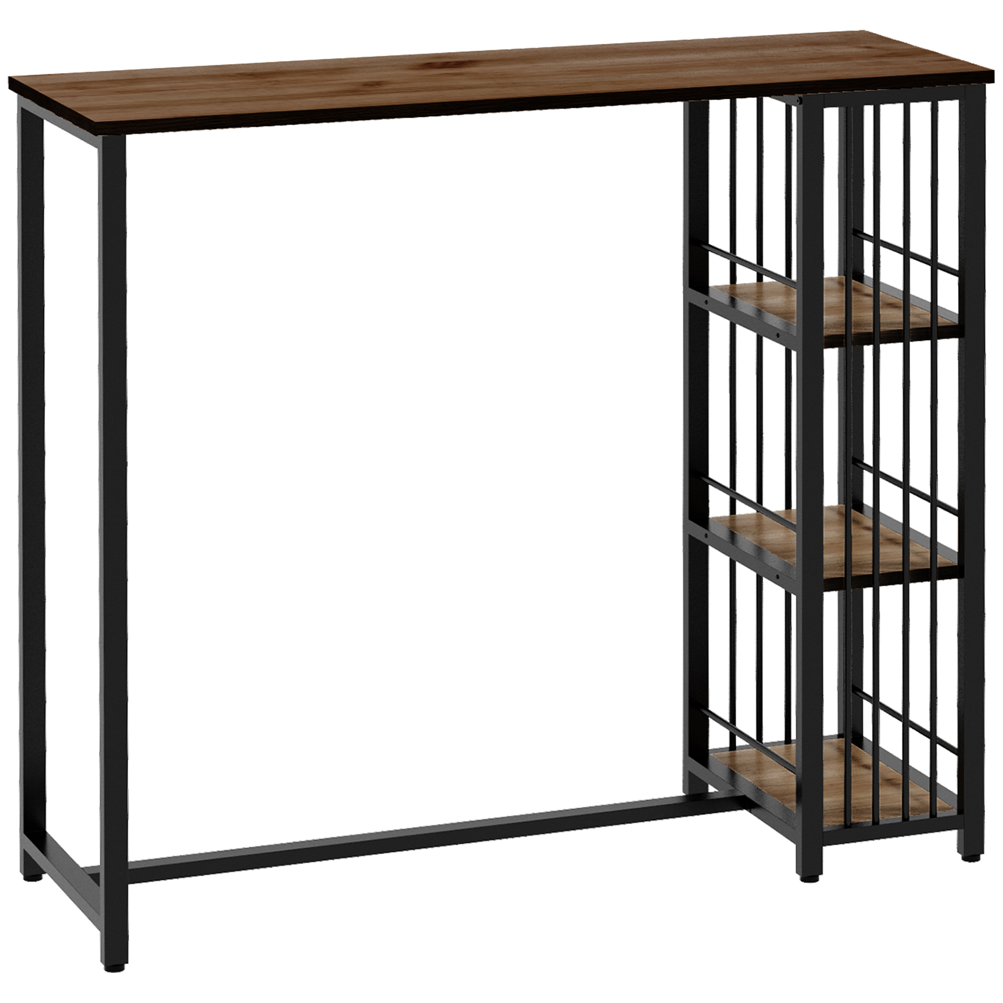HOMCOM Mesa Alta Cocina con 3 Estantes, Mesa Alta Bar Rectangular para 2 Personas, Patas de Acero, para Salón, Comedor, 120x40x105 cm, Marrón y Negro