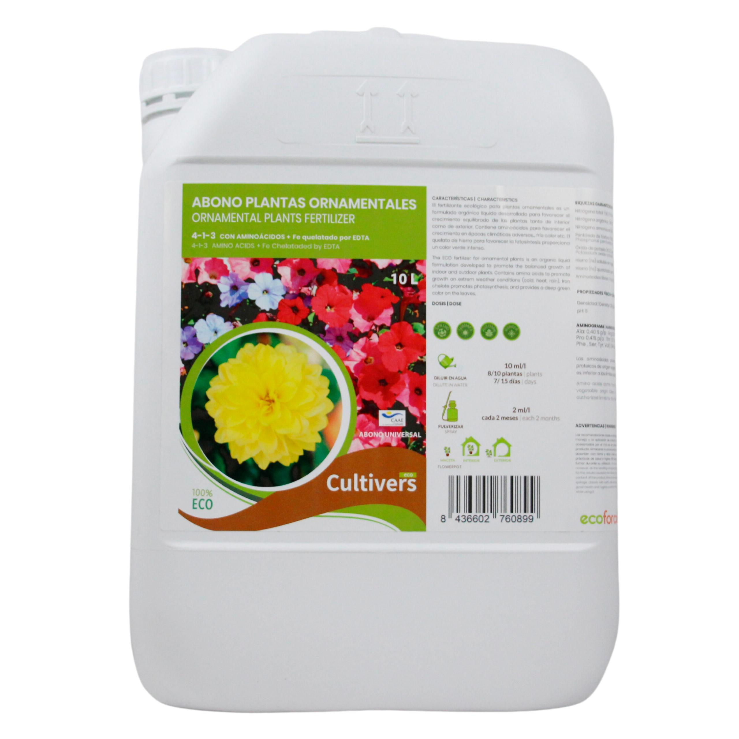 CULTIVERS Abono Plantas Ornamentales Líquido Ecológico 10 L